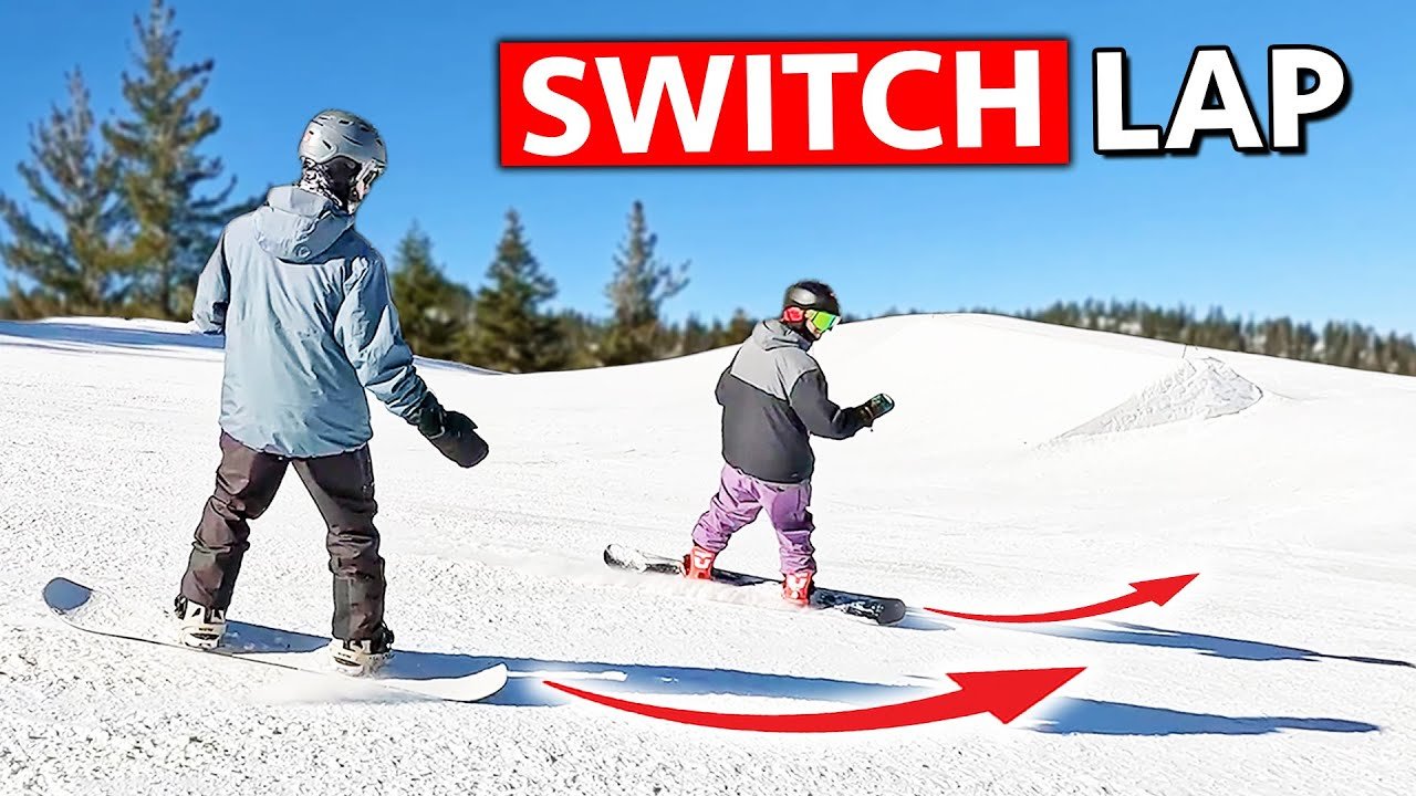 Full Switch Snowboarding Lap  Teaching Friend Switch