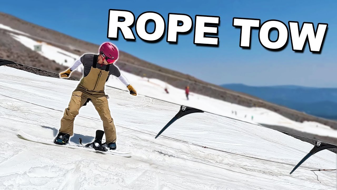 Teaching How To Ride the Rope Tow - Beginner Snowboarding
