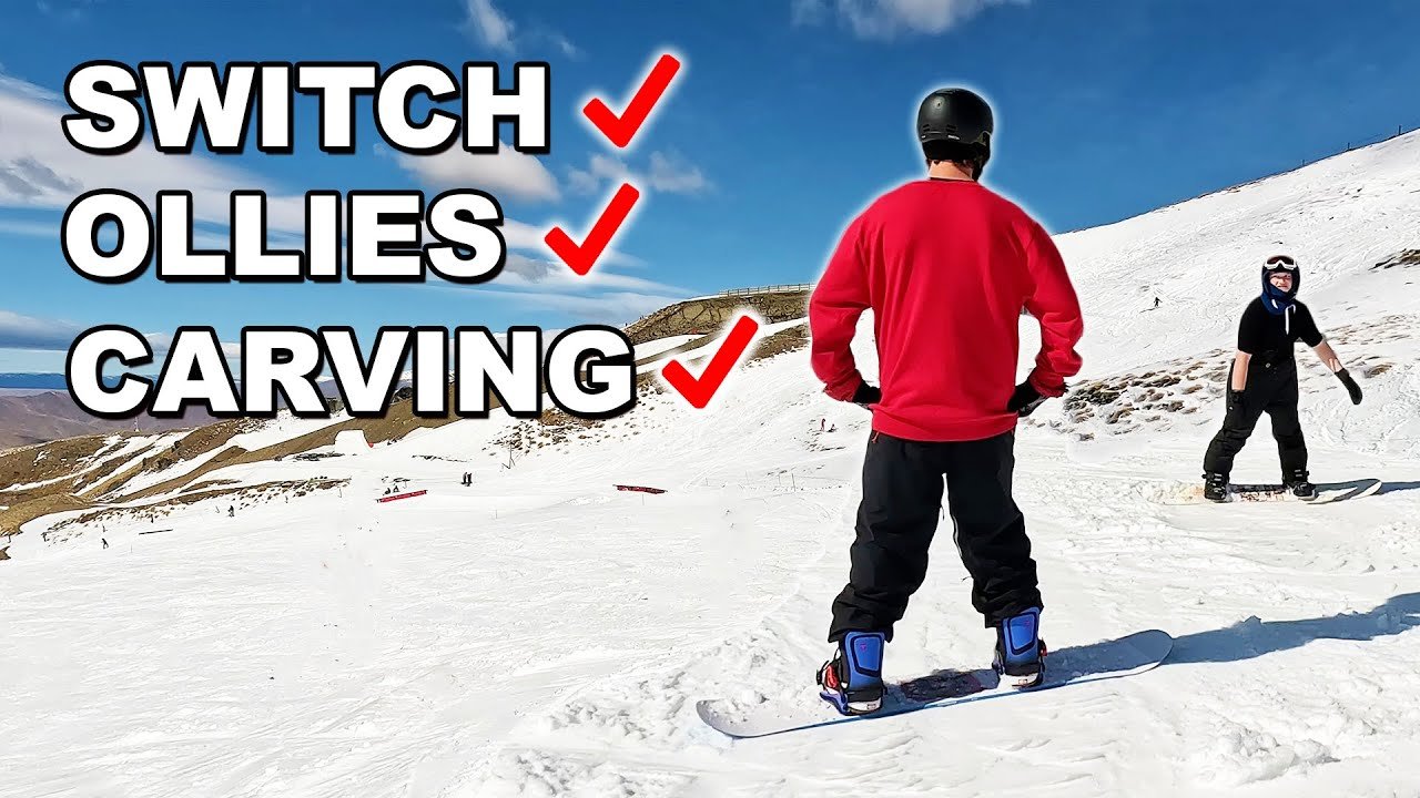 Teaching Snowboarder How to Ride Switch, Ollie  Carve
